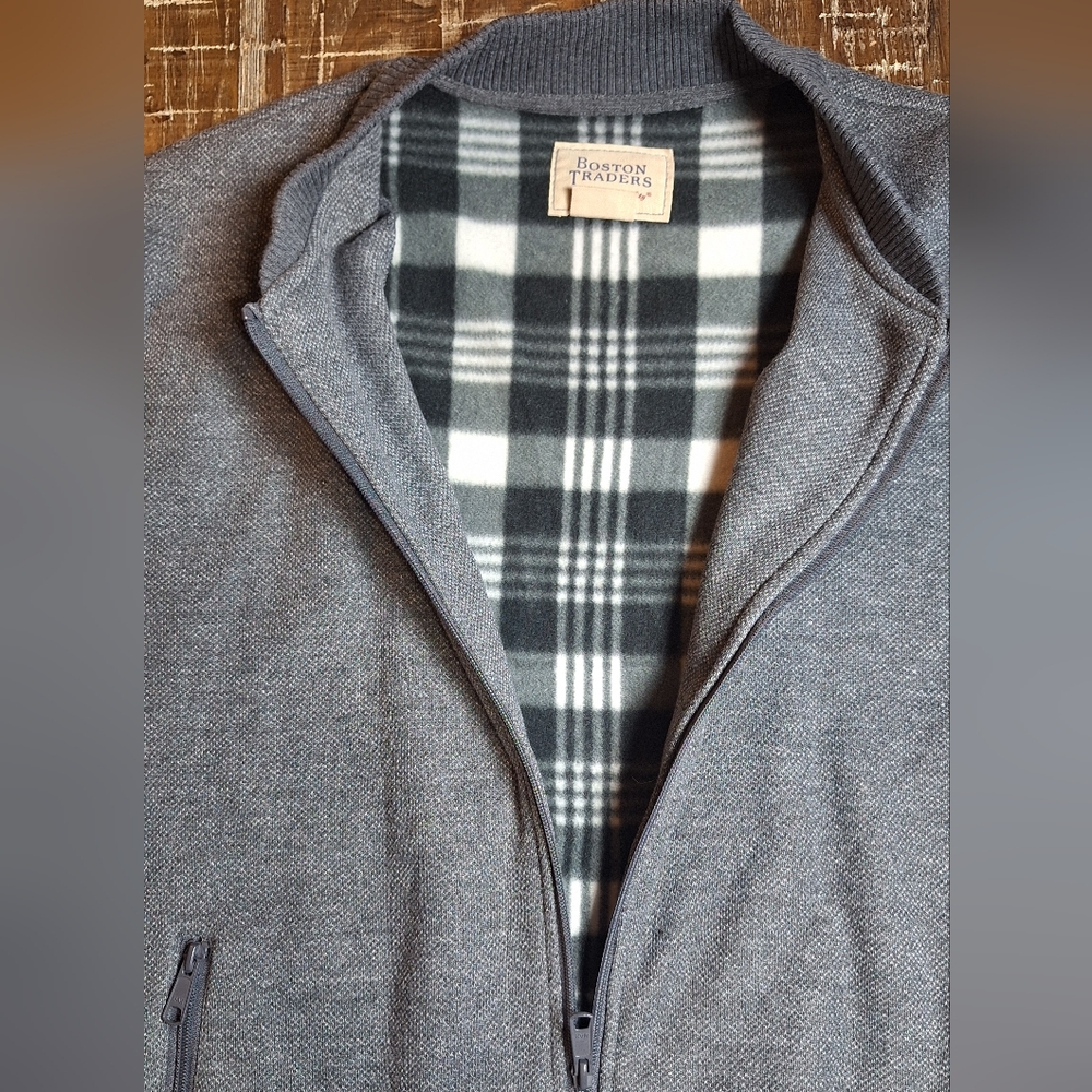 Boston Traders‎ Sweater Jacket Fleece Lined Full Zip Gray Mens XL Soft Warm